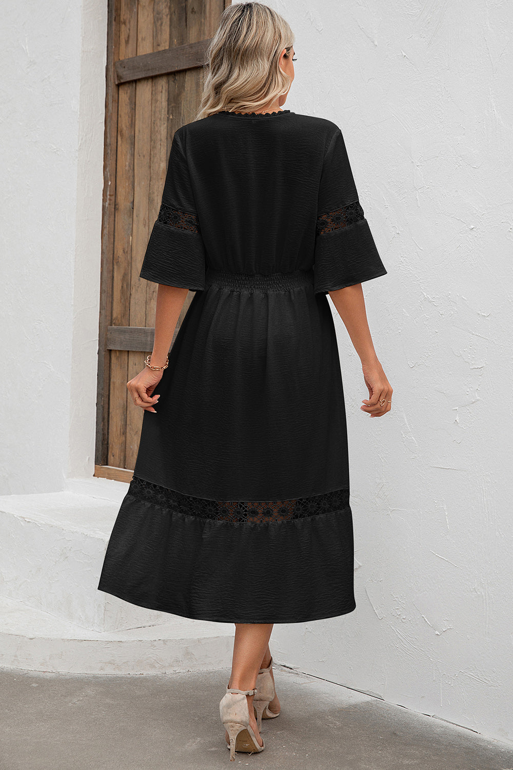 Cutout V-Neck Half Sleeve Midi Dress - store name